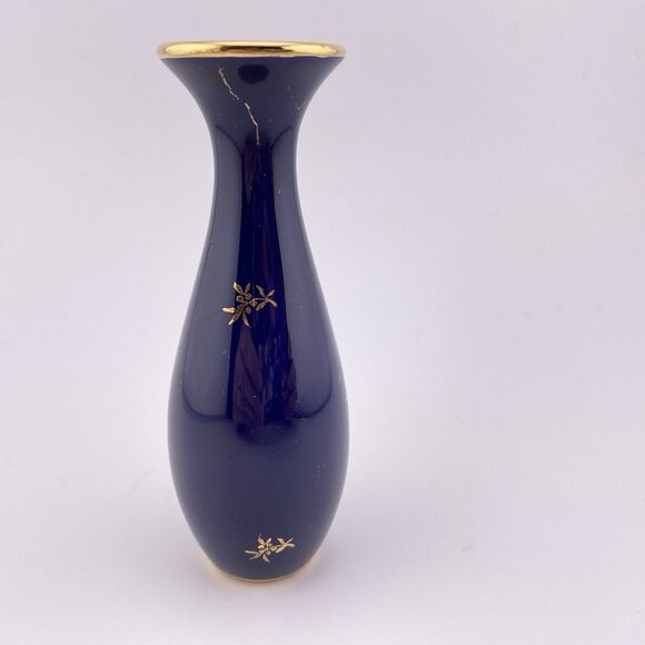 Limoges France Cobalt Blue Gold Mini Bud Vase France - Picture 3 of 7